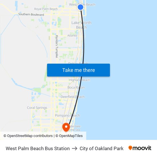 West Palm Beach Bus Station to City of Oakland Park map