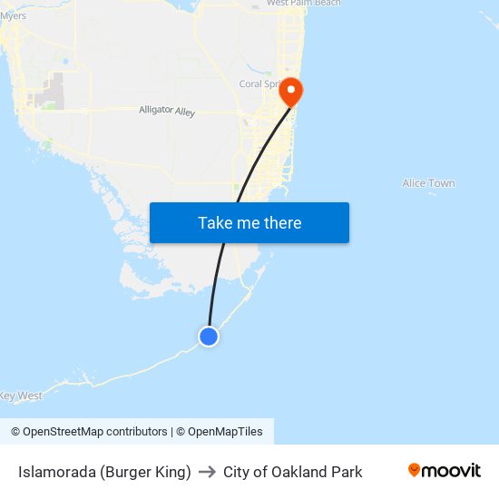 Islamorada (Burger King) to City of Oakland Park map