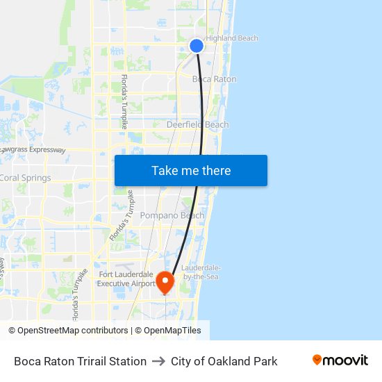 Boca Raton Trirail Station to City of Oakland Park map