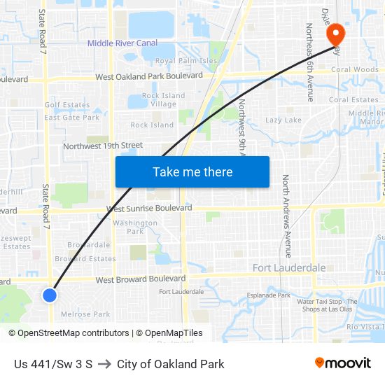 Us 441/Sw 3 S to City of Oakland Park map