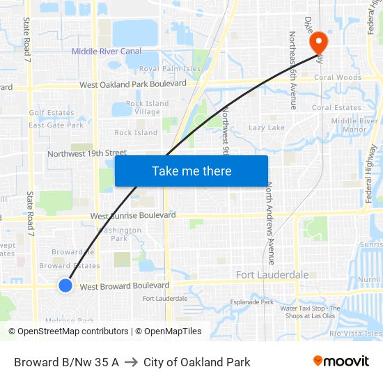 Broward B/Nw 35 A to City of Oakland Park map