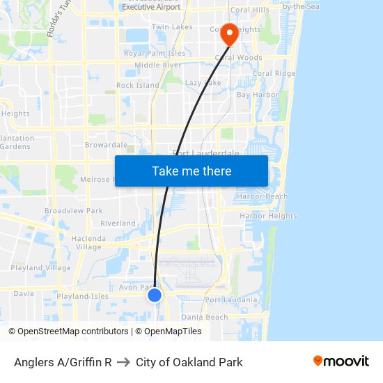 Anglers A/Griffin R to City of Oakland Park map