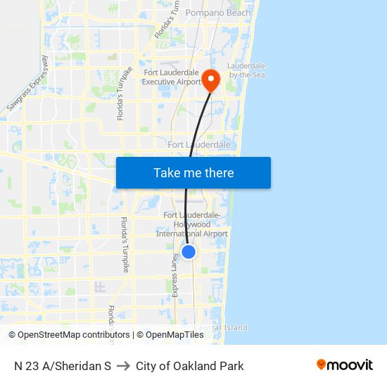 N 23 A/Sheridan S to City of Oakland Park map
