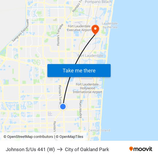 Johnson S/Us 441 (W) to City of Oakland Park map