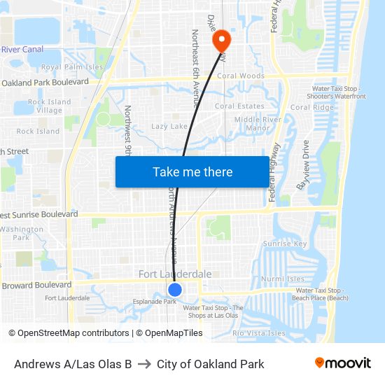 Andrews A/Las Olas B to City of Oakland Park map