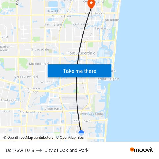Us1/Sw 10 S to City of Oakland Park map