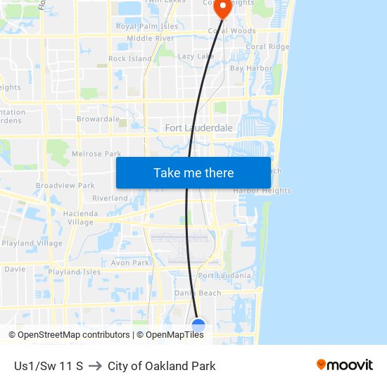 Us1/Sw 11 S to City of Oakland Park map