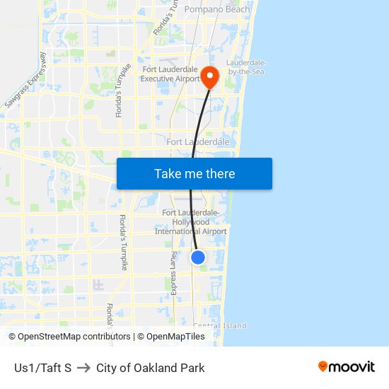 Us1/Taft S to City of Oakland Park map