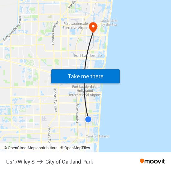 Us1/Wiley S to City of Oakland Park map