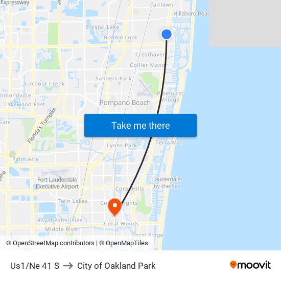 US1/NE 41 S to City of Oakland Park map