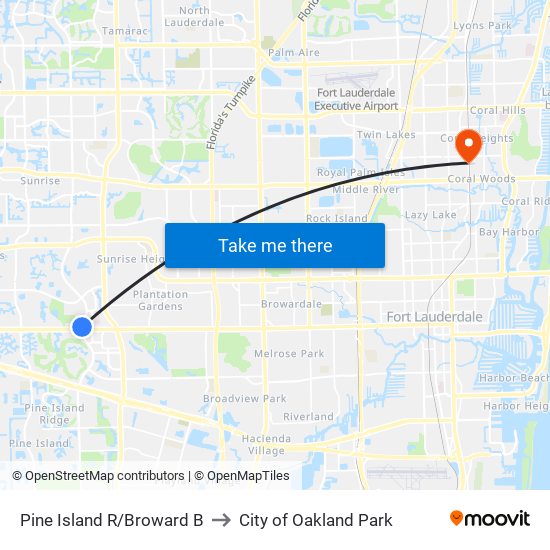 Pine Island R/Broward B to City of Oakland Park map