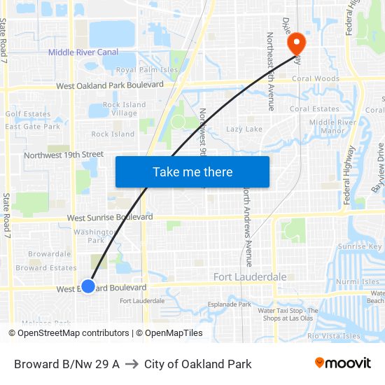 Broward B/Nw 29 A to City of Oakland Park map
