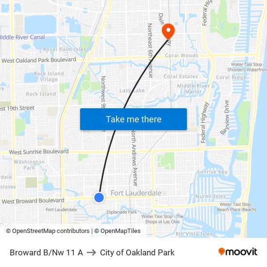 Broward B/Nw 11 A to City of Oakland Park map
