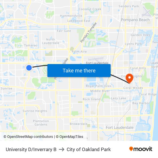 UNIVERSITY D/INVERRARY B to City of Oakland Park map