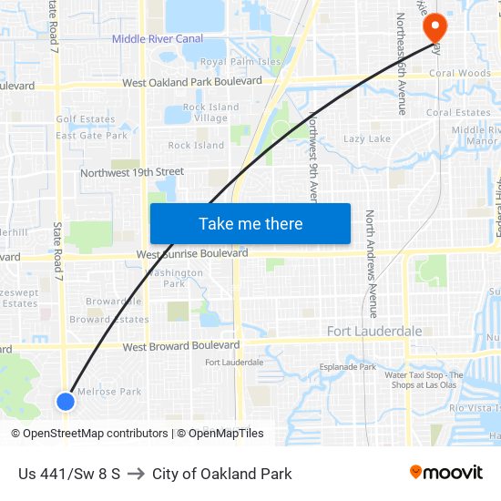 Us 441/Sw 8 S to City of Oakland Park map