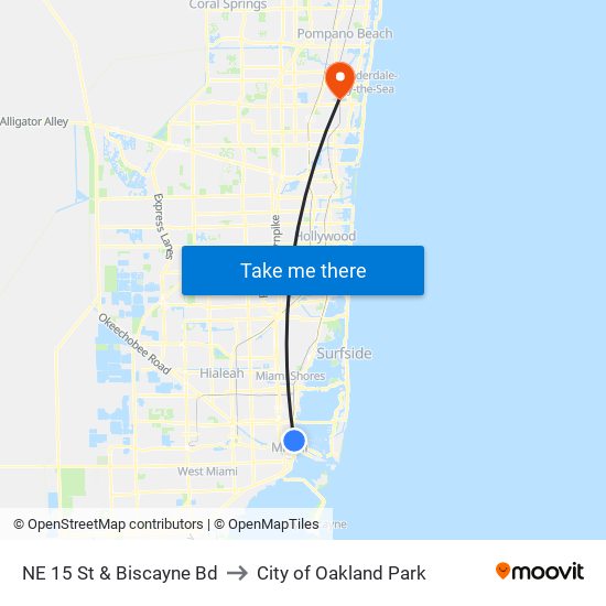 NE 15 St & Biscayne Bd to City of Oakland Park map