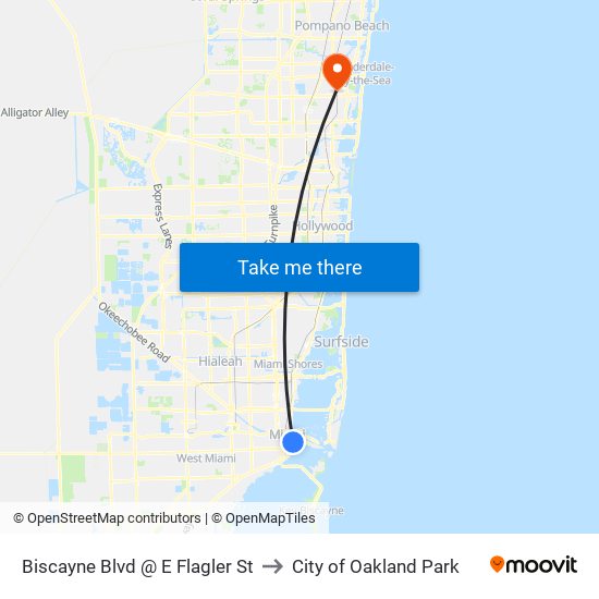 Biscayne Blvd @ E Flagler St to City of Oakland Park map