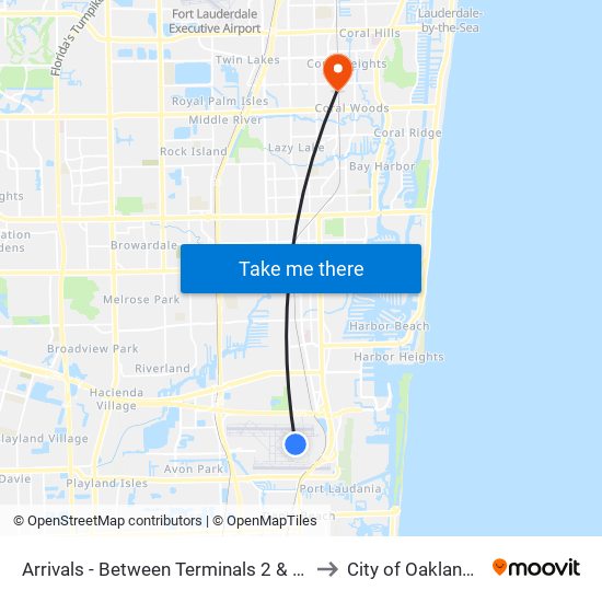 Arrivals - Between Terminals 2 & 3 - Zone F to City of Oakland Park map