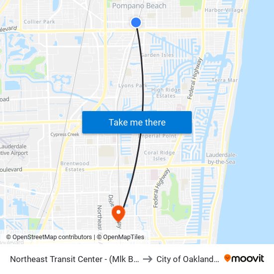 NORTHEAST TRANSIT CENTER - (MLK B/DIXIE H) to City of Oakland Park map