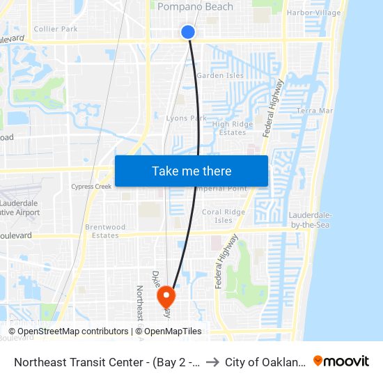 Northeast Transit Center - (Bay 2 - Rt42 West) to City of Oakland Park map