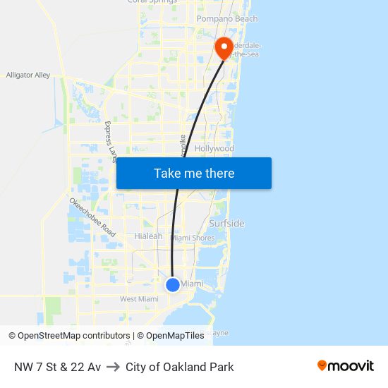 NW 7 St & 22 Av to City of Oakland Park map