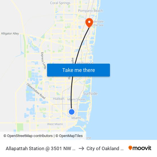 Allapattah Station @ 3501 NW 12 Av to City of Oakland Park map