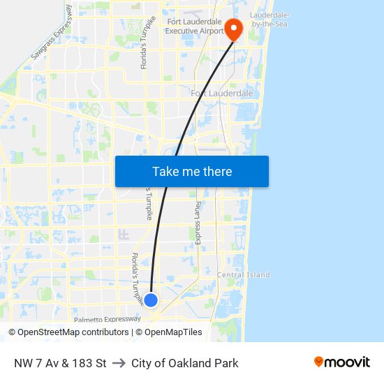 NW 7 Av & 183 St to City of Oakland Park map