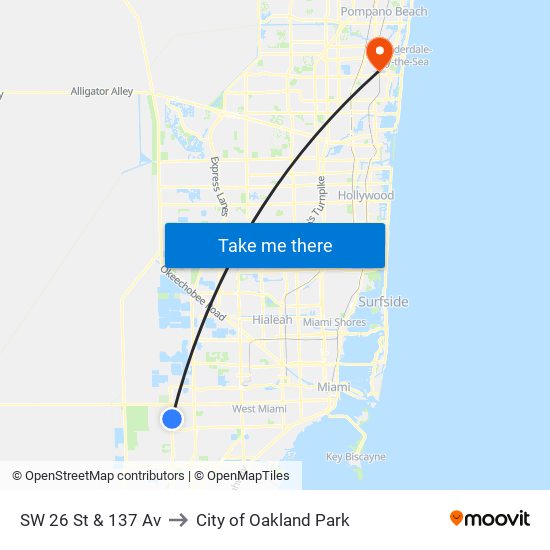 SW 26 St & 137 Av to City of Oakland Park map