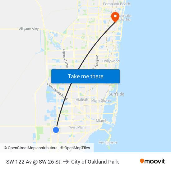 SW 122 Av @ SW 26 St to City of Oakland Park map