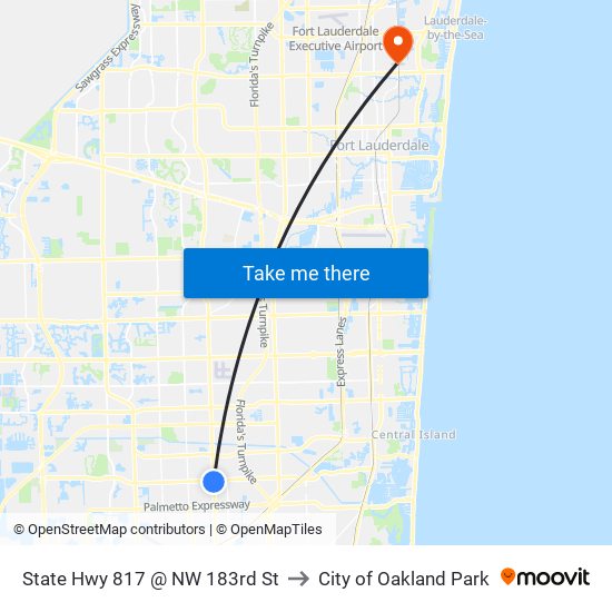 State Hwy 817 @ NW 183rd St to City of Oakland Park map