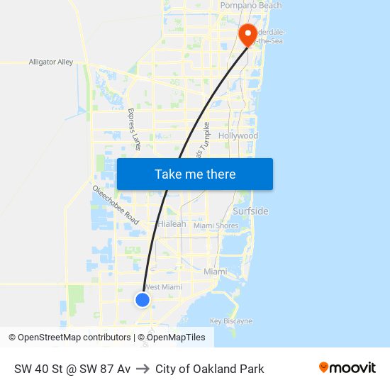 SW 40 St @ SW 87 Av to City of Oakland Park map