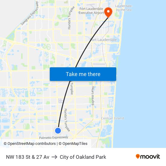 NW 183 St & 27 Av to City of Oakland Park map