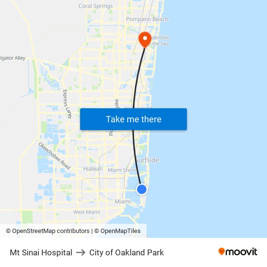 Mt Sinai Hospital to City of Oakland Park map