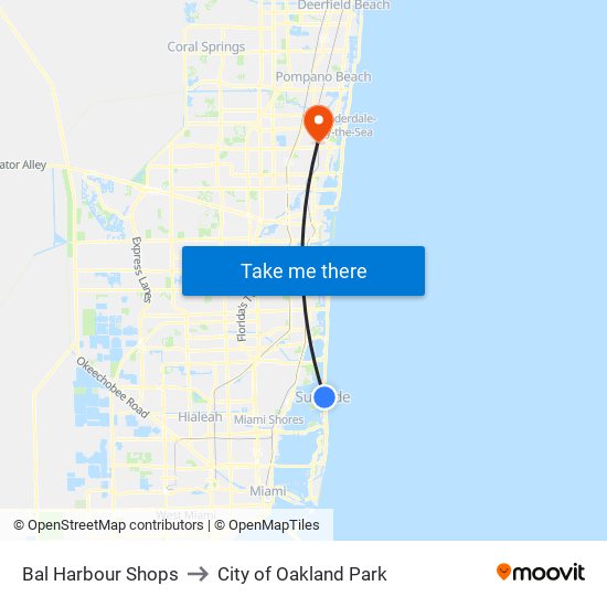 Bal Harbour Shops to City of Oakland Park map