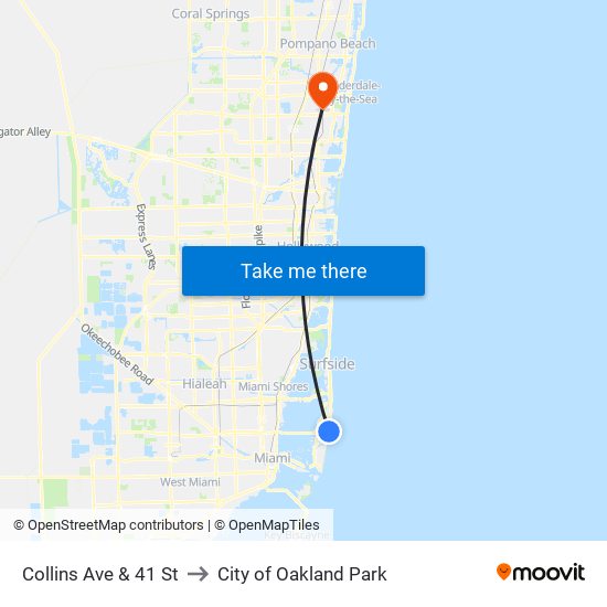 Collins Ave & 41 St to City of Oakland Park map