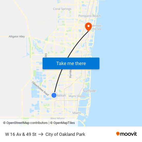 W 16 Av & 49 St to City of Oakland Park map