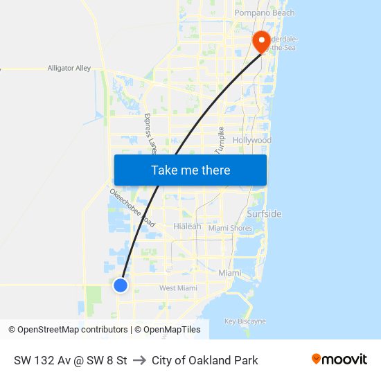 SW 132 Av @ SW 8 St to City of Oakland Park map