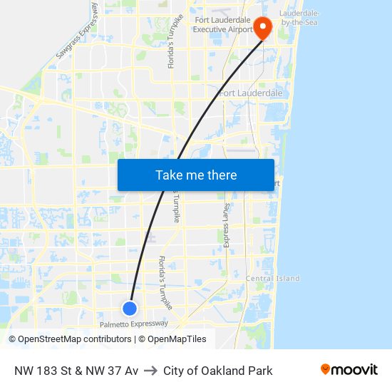 NW 183 St & NW 37 Av to City of Oakland Park map