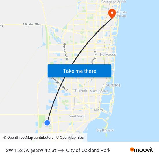 SW 152 Av @ SW 42 St to City of Oakland Park map