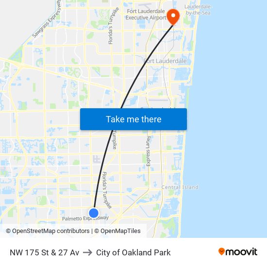 NW 175 St & 27 Av to City of Oakland Park map