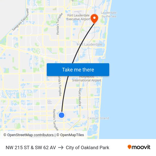 NW 215 St & SW 62 Av to City of Oakland Park map