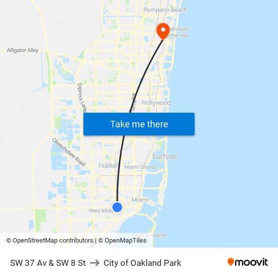 SW 37 Av & SW 8 St to City of Oakland Park map