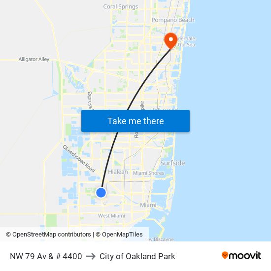 NW 79 Av & # 4400 to City of Oakland Park map