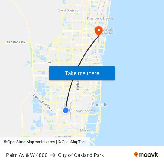 Palm Av & W 4800 to City of Oakland Park map