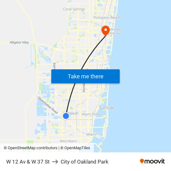 W 12 Av & W 37 St to City of Oakland Park map