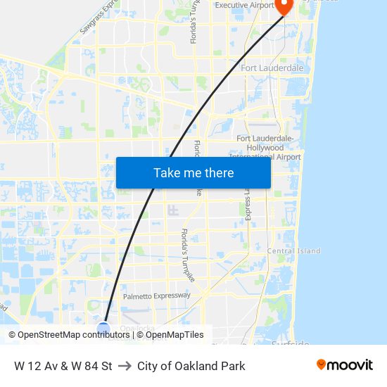 W 12 Av & W 84 St to City of Oakland Park map