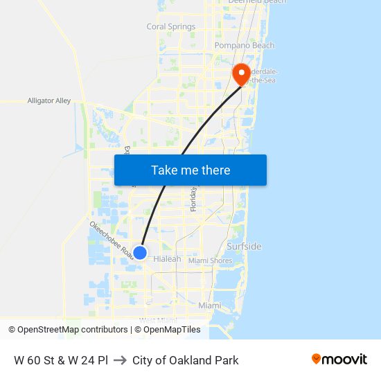 W 60 St & W 24 Pl to City of Oakland Park map
