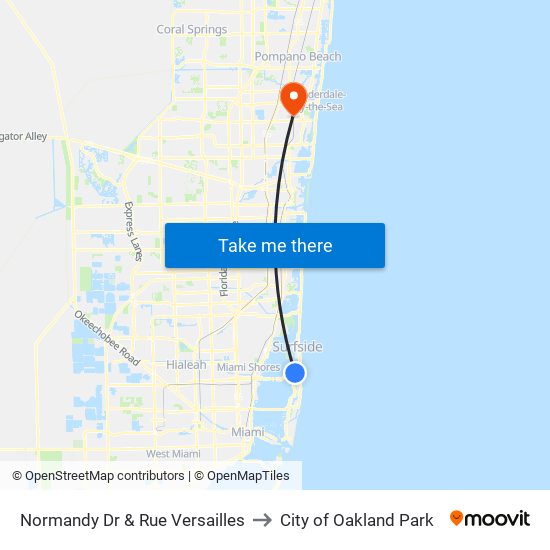 Normandy Dr & Rue Versailles to City of Oakland Park map