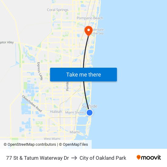 77 St & Tatum Waterway Dr to City of Oakland Park map