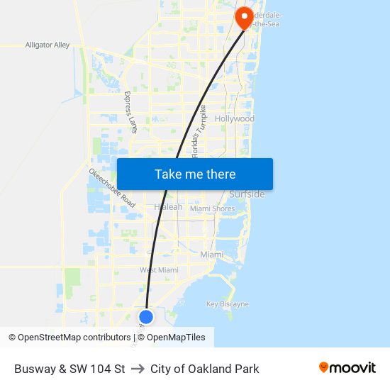 Busway & SW 104 St to City of Oakland Park map